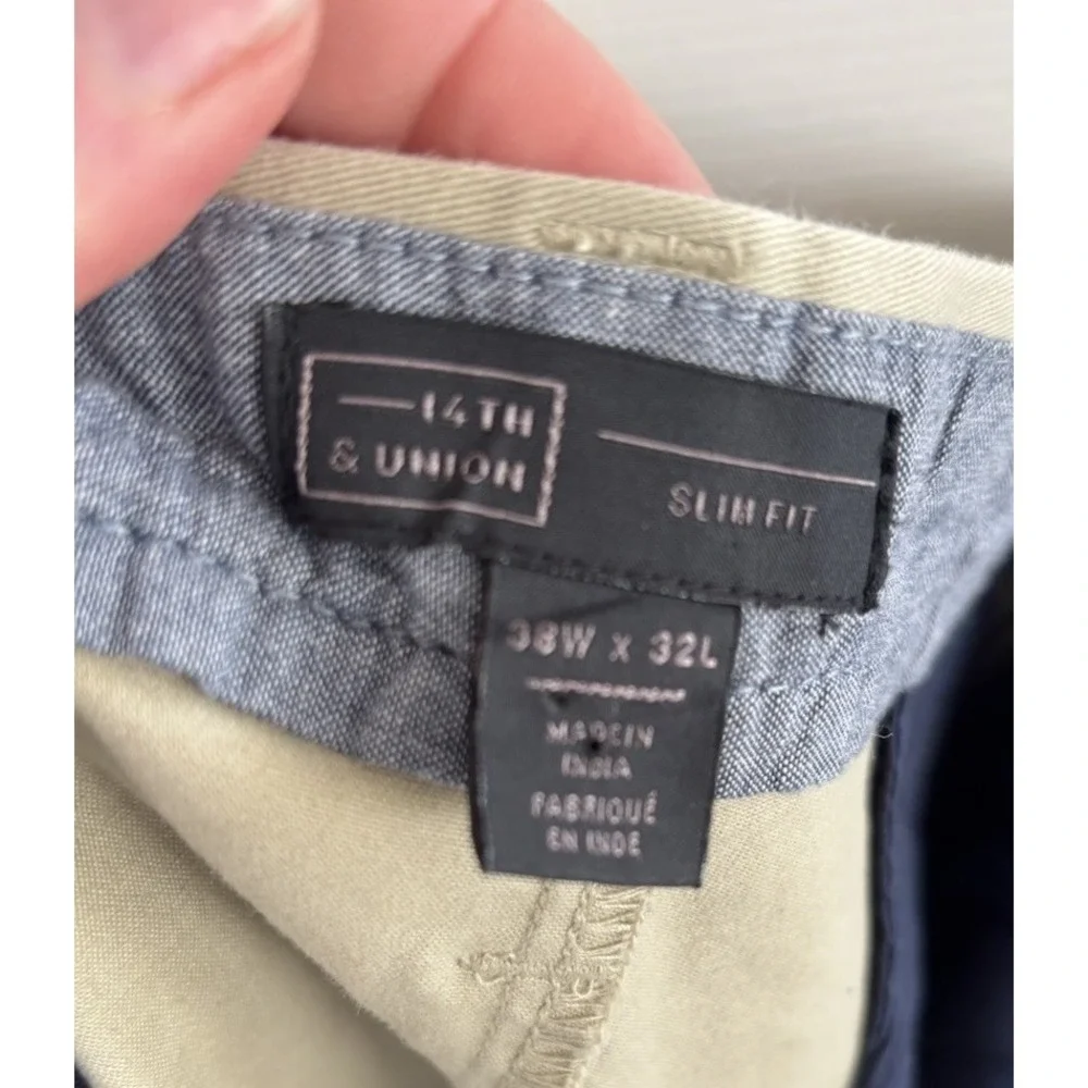 14th & Union Men's Slim Fit Pants 38x31 Khaki‎ Chinos Pockets Preppy Cotton NWOT